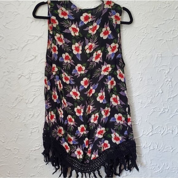 Zara Trafaluc Black Floral Open Vest Fringe - Picture 6 of 6